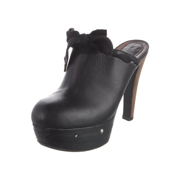 Marni Black Leather Platform Mules Women’s Size 6.5 Round Toe Slip On Tie - Picture 2 of 9